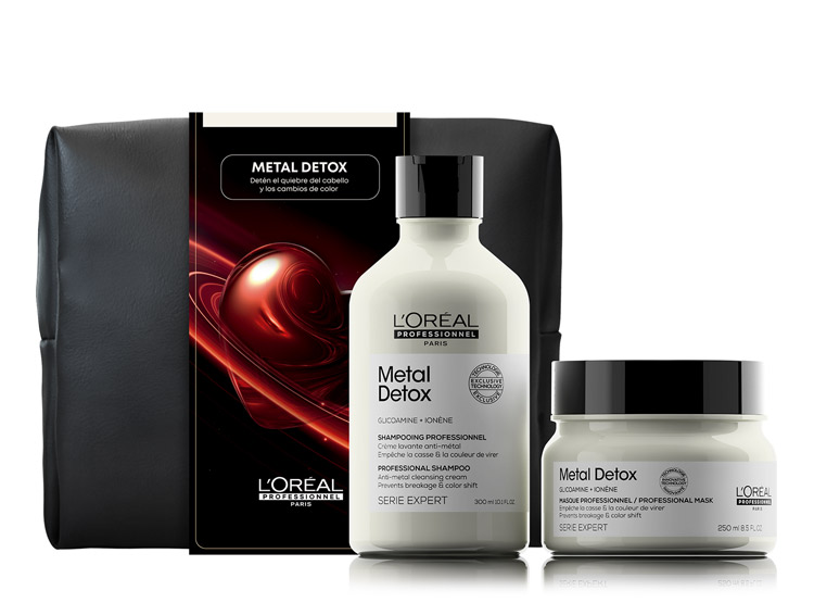 PACK L'ORÉAL PROFESSIONNEL METAL DETOX ANTIQUIEBRE PARA CABELLO DAÑADO Y CON COLOR SHAMPOO 300 ML + MÁSCARA 250 ML + COSMETIQUERO